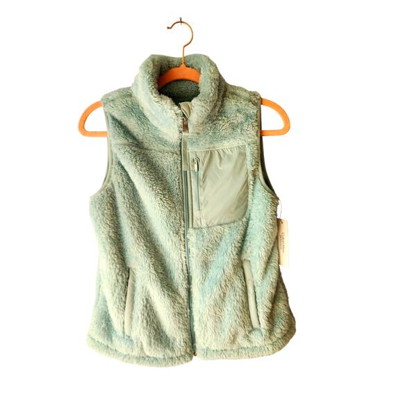 NWT Calvin Klein Performance Women's Fuzzy Sherpa Vest Jacket Green S - Picture 3 of 8